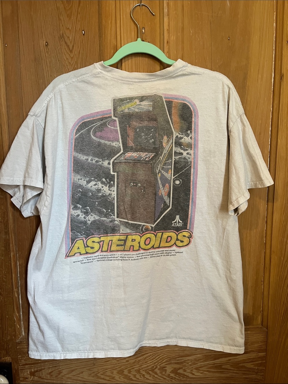 Vintage Atari Asteroids Graphic Tee in White with Yellow & Purple Print